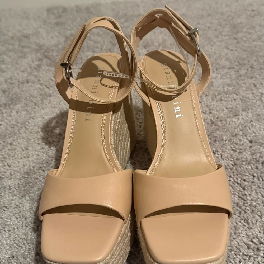 Gianni Bini Tan Wedge Leather Espadrilles with Ankle Straps - Picture 3 of 8